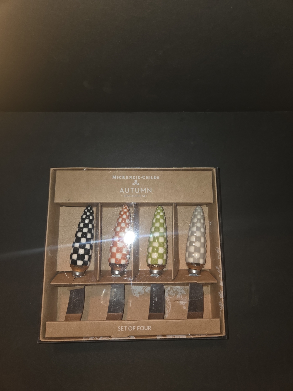 MacKenzie-Childs Autumn Check Spreader Set in Black, Orange, Green, White
